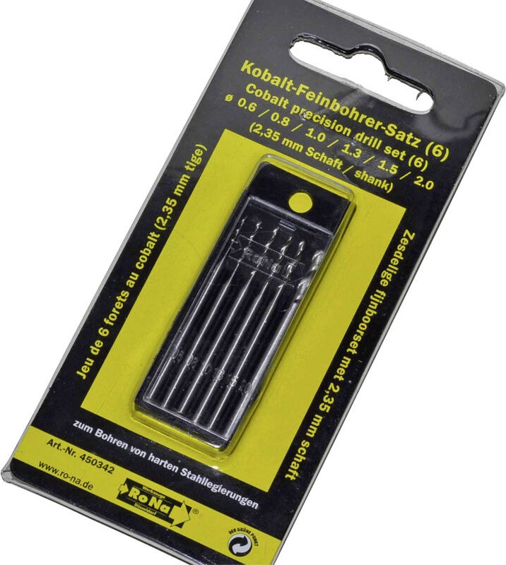 812167 hss Metall-Spiralbohrer-Set 6teilig 0.6 mm, 0.8 mm, 1 mm, 1.3 mm, 1.5 mm, 2 mm Cobalt d - Rona