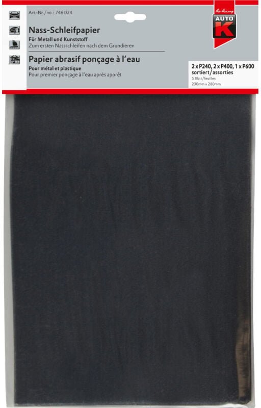 Auto-K Nass-Schleifpapier P 1200, 23 x 28 cm, 5 Stück Schleifen Schmirgelpapier