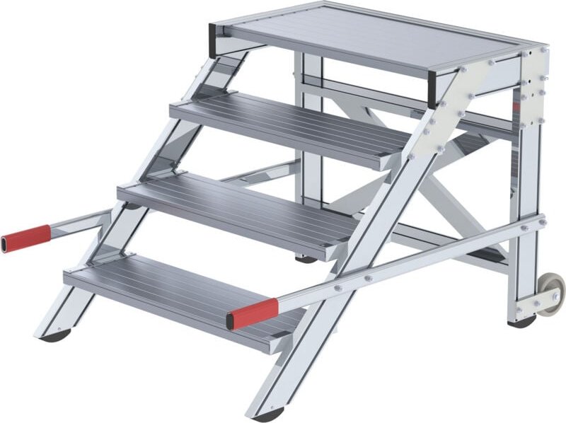 Arbeitspodest fahrbar Stufenbreite 0,8 m Stahl-Gitterrost 4 Stufen - 050436 - Günzburger Steigtechnik