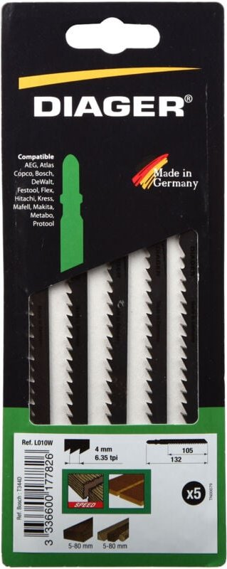 Thumbnail - Pack mit 5 Stichsäbelsägenblättern für Schnitte von 5-50 mm – L010W, Nützliche Länge 75 mm, Gesamtlänge 100 mm