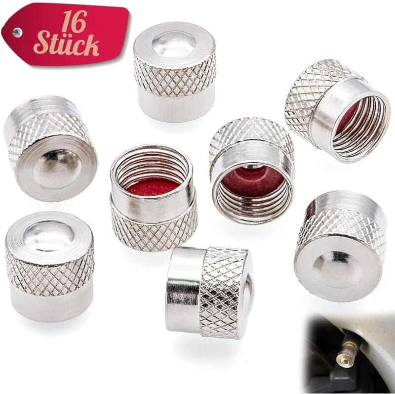 16 Stück Reifen-Ventilkappen,ventilkappen auto,Metall-Ventilschaftkappen mit Gummidichtungsring,auto ventilkappen,Staub-...