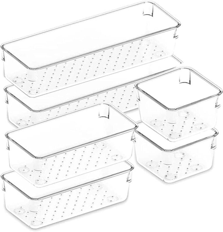 6-teilige Schubladen-Organizer, transparenter, rutschfester Schubladen-Organizer, Küchenschubladen-Aufbewahrung, Badezim...