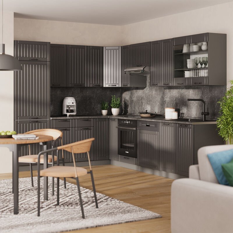 Eckküche Fame-Line, Dunkelgrau, 287 x 60 cm , AP Marmor, Vicco