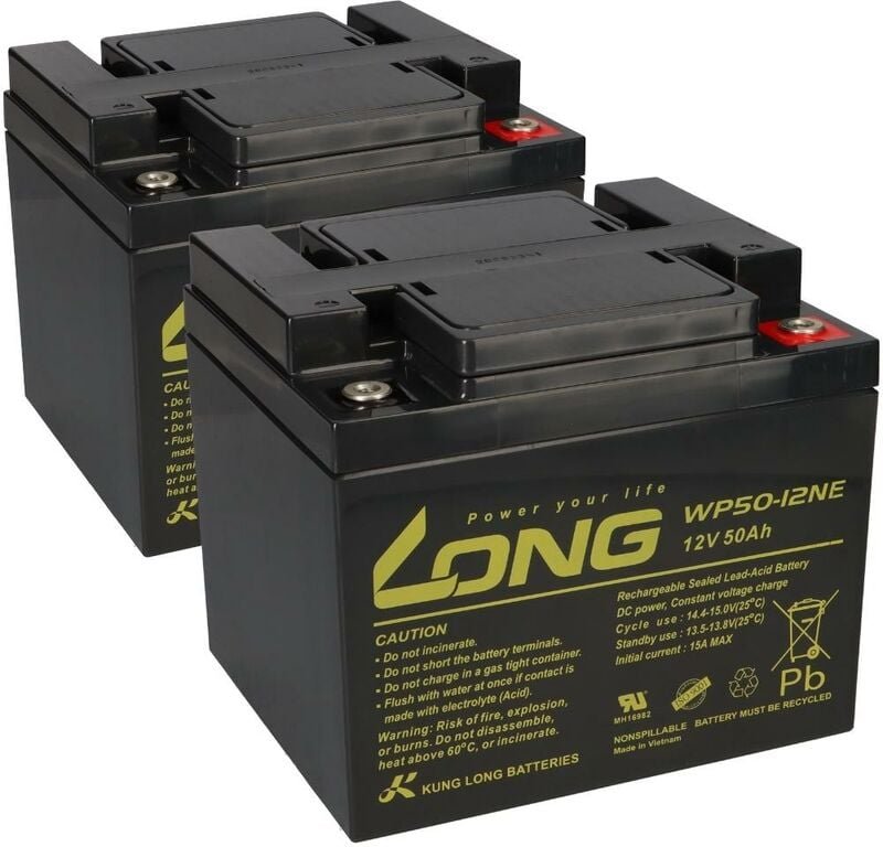 Ersatzakku Shoprider Arthus plus 2x Kung Long 12V 50Ah Blei Akku Zyklenfest agm vrla