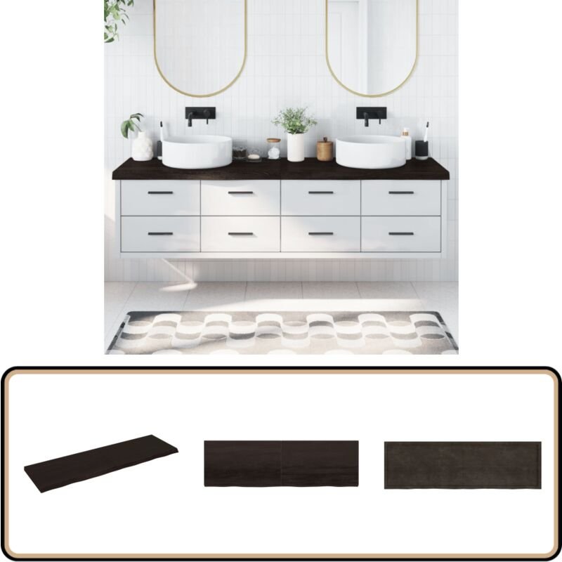 Waschtischplatte Dunkelbraun 200x60x(2-6)cm Massivholz - Holz Waschttisch Platte - Eiche - Massivhölzliche Arbeitsfläche...