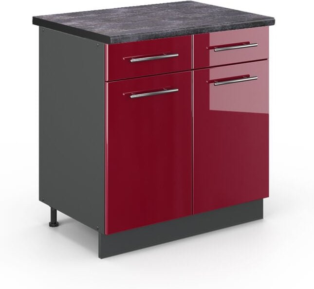 Thumbnail - Vicco - Küchenunterschrank Fame-Line, Bordeaux Hochglanz, 80 cm , ap Anthrazit