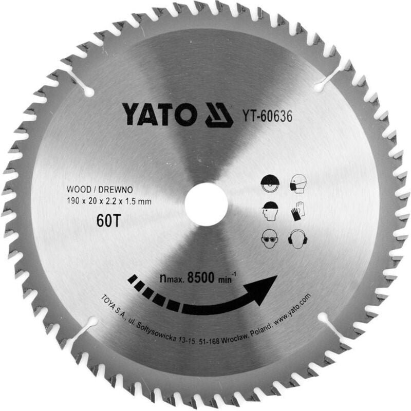 TCT-Holztrennscheibe 190X60TX20MM YT-60636 Yato
