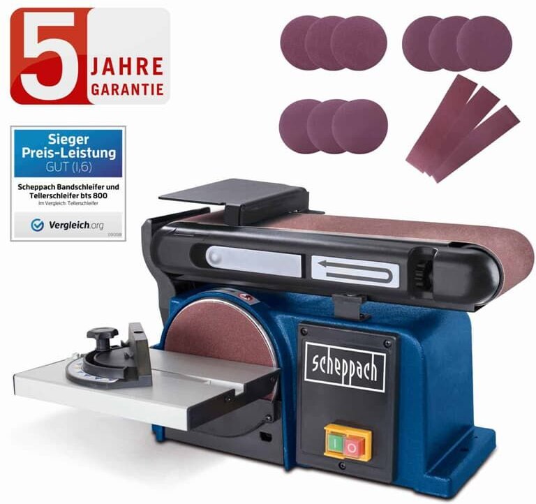Scheppach - Band- und Tellerschleifer BTS800 150mm + 12-tlg. Schleifbänder-/Papier
