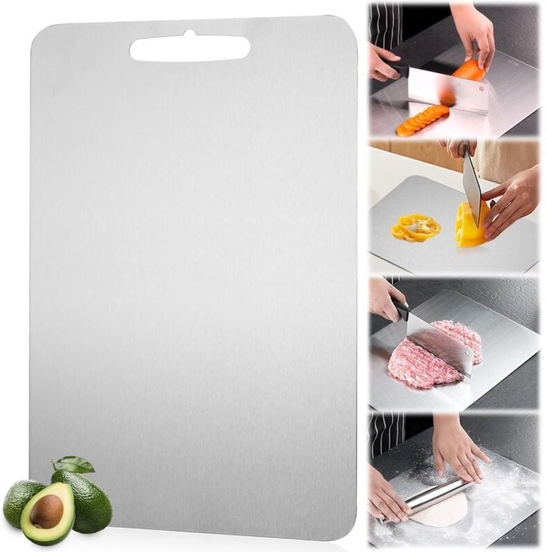 Thumbnail - Titan-Schneidebrett, 30 × 20 cm, doppelseitiges 304 Titan-Schneidebrett, lebensmittelechtes Schneidebrett für Fleisch, O...