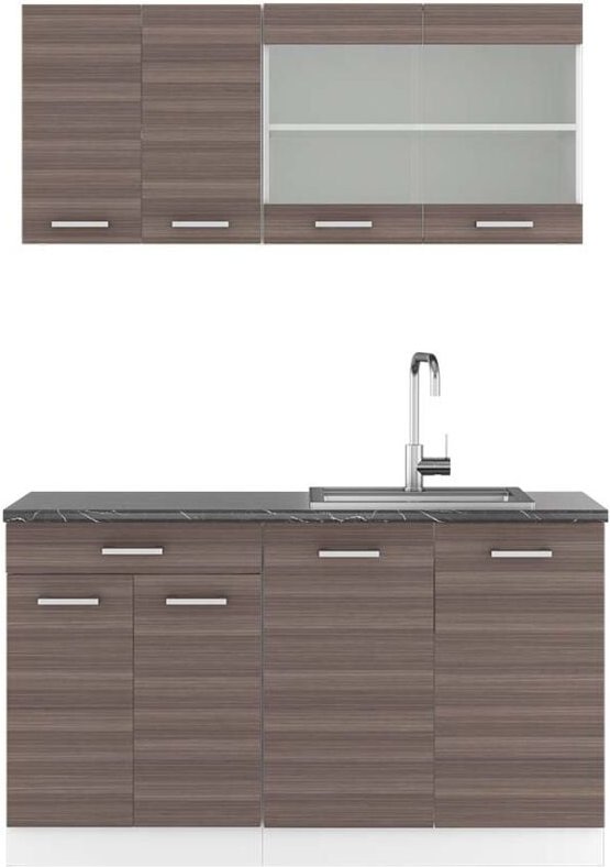 Singleküche R-Line, Edelgrau/Weiß, 140 cm , AP Anthrazit, Vicco