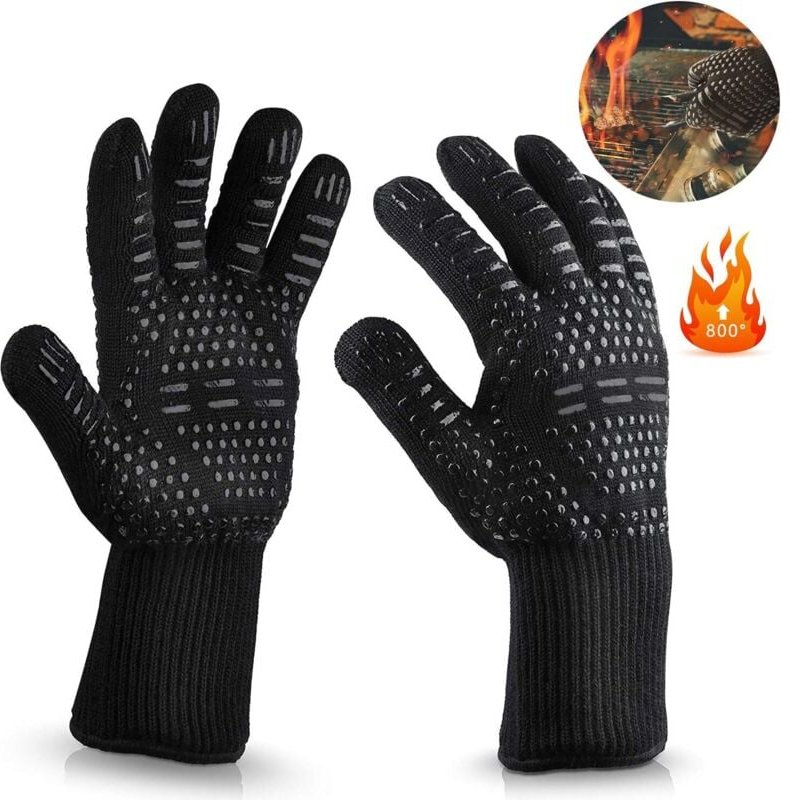 Thumbnail - Grillhandschuhe, Ofenhandschuhe, Grill bis 800°C, universelle hitzebeständige Handschuhe, Küchengrillhandschuhe & Unisex...