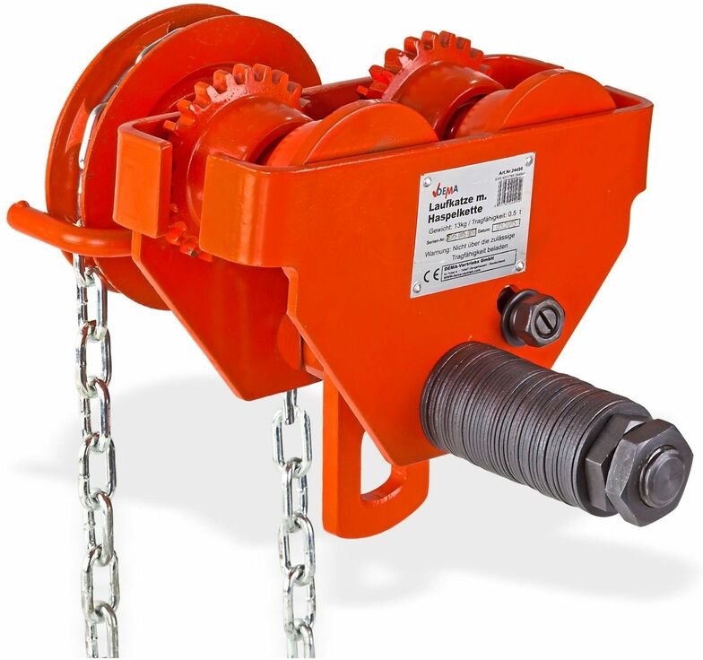 Dema - Laufkatze Rollfahrwerk Handfahrwerk Kettenzug Flaschenzug 0.5 t mit Haspelkette