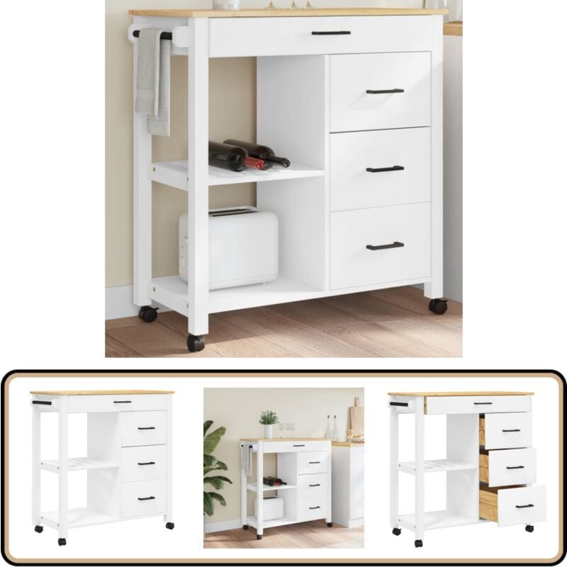 Küchenwagen monza 84x40x90 cm Massivholz Kiefer - Holz Küchenwagen - Küchenschrank - Vintage Möbel - Kücheninsel - Mobil...