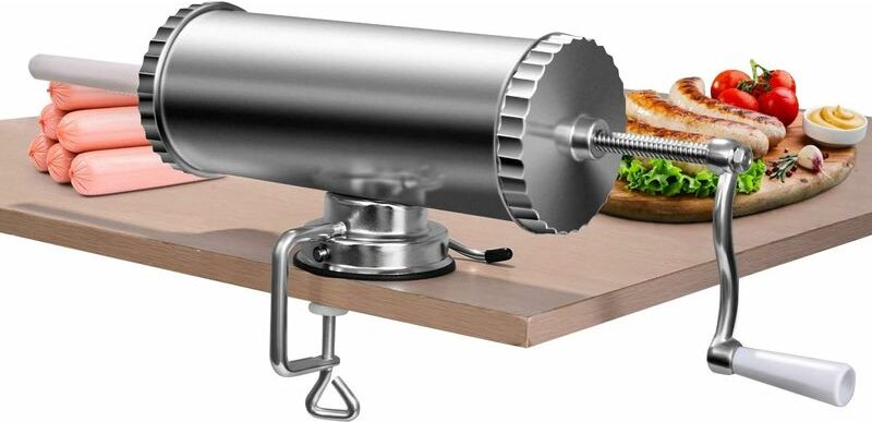 3L Wurstfueller manuell, Wurstmaschine aus Alulegierung, Wurstfuellmaschine silber, Wurstpresse mit Tischklemme, Wurstsp...