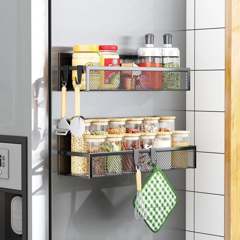 Thumbnail - Magnetisches Gewürzregal für den Kühlschrank – 2er-Pack magnetische Regale, Kühlschrank-Organizer mit 4 abnehmbaren Hake...