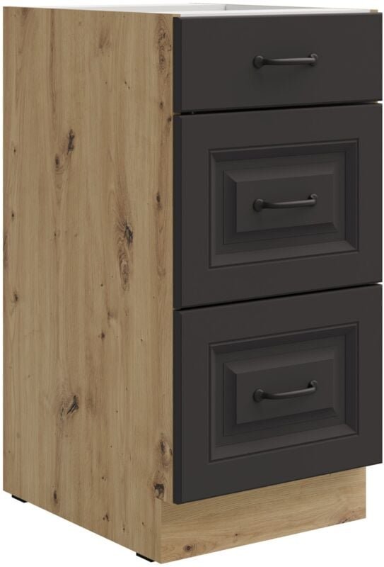 Küchen Unterschrank 40 cm Stilo Grau + Eiche Artisan matt Vollauszug Soft-Close Küche Einbauküche