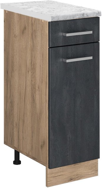 Küchenunterschrank R-Line, Schwarz Beton, 30 cm ap Marmor Vicco