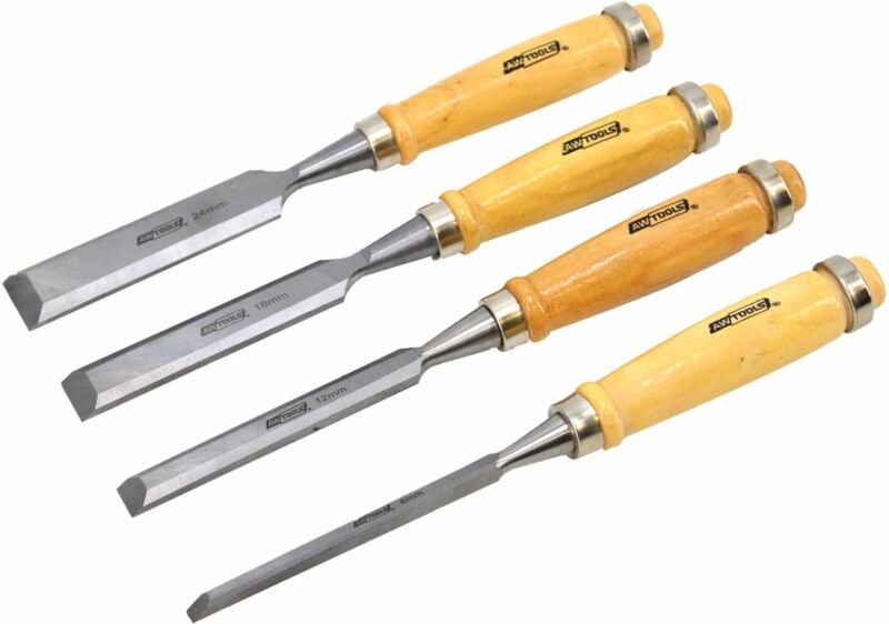 Awtools zestaw dłut z drewnianymi uchwytami 4 sztuki 6/12/18/24 mm
