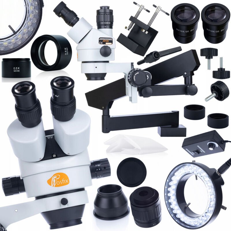Rosfix Trinokulares stereoskopisches Mikroskop auf einem Ausleger Neptune Pro MSNP-T-WDMS1 + 56xLED-Mikroskopbeleuchtung...