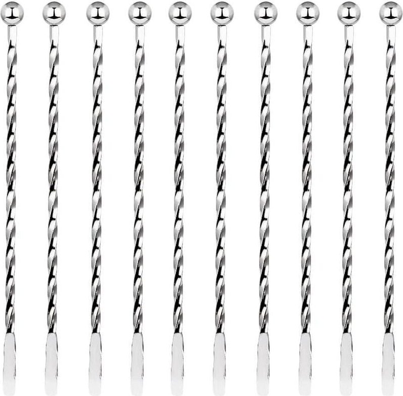 10 Stück Cocktailrührer, Premium-Cocktailrührer aus Edelstahl, 19,1 cm, Spiralmuster, Cocktaillöffel, Bar-Rührlöffel für...