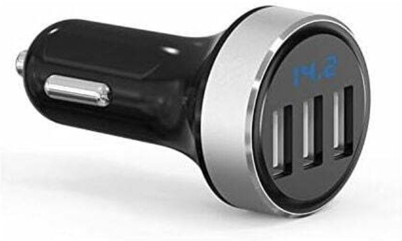 GRK - Neues Mini-Autoladegerät – 3 USB-Anschlüsse iSmart qc 3,0–5 V/4,8 a – Voltmeterfunktion mit LED-Batteriestandsanze...