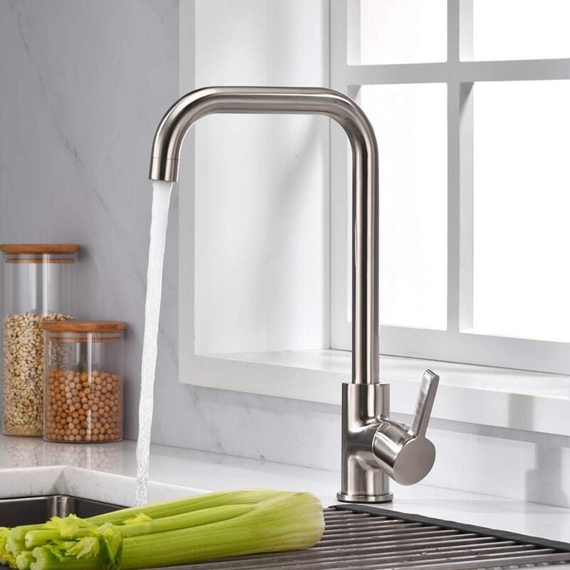 Küchenarmatur mit hohem Auslauf, gebürstetes Nickel