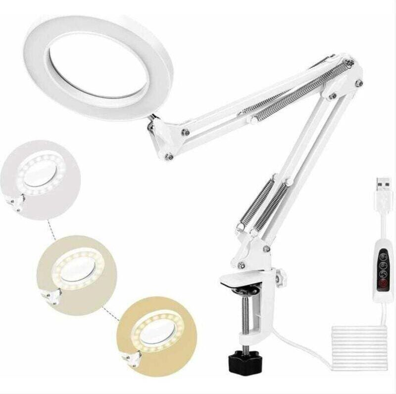 72LED-Lupenlampe, 5-fache Tageslicht-Tischlupe mit Metallklemme, 3 Farbmodi, dimmbar, zum Reparieren, Basteln, Nähen, Le...