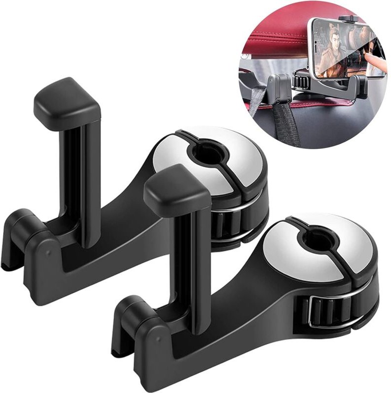 Aougo - 2 Stück Universal-Haken für die hintere Kopfstütze des Autos, Haken für den Autositz mit Handyhalter, Handtasche...