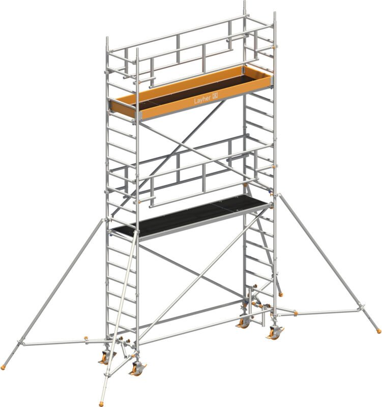 Layher Rollgerüst Uni Standard P2 Safety Plus mit Doppelgeländer und Gerüststützen 6,20m AH