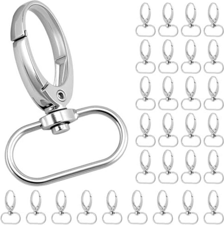 30 Stück drehbare Karabinerhaken, silberner Schlüsselanhänger mit D-Drehgelenk, für Schlüsselbänder, Taschen und DIY-Pro...