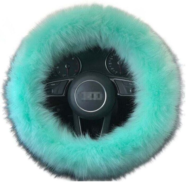 Aiperq - Plüsch-Kunstfell-Lenkradbezug für Auto, lkw, suv, flauschiger Fleece-Handbremsenbezug, warmer Auto-Lenkradbezug...