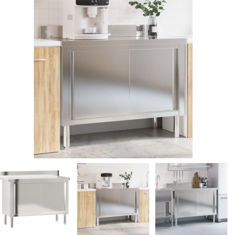 Küchen-Arbeitstisch mit Schiebetüren Edelstahl - Gastronomie - The Living Store