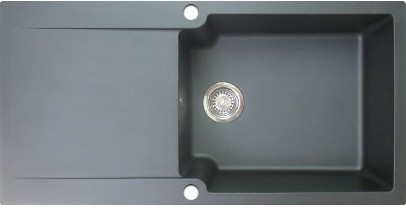 Essebagno - Lisse reversible Spüle 1 großes Becken 1 Abtropfbecken aus schwarzem Kunstharz