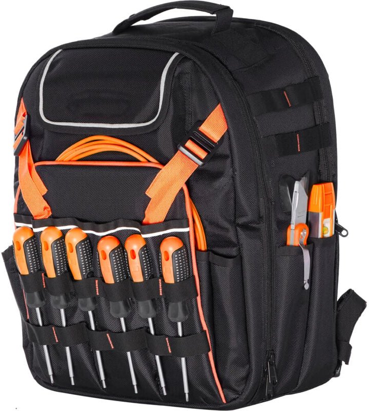 Mophorn Werkzeugrucksack mit 45 Taschen, Organizer für Werkzeugaufbewahrung, Rucksack mit Laptopfach und robustem Stoffb...