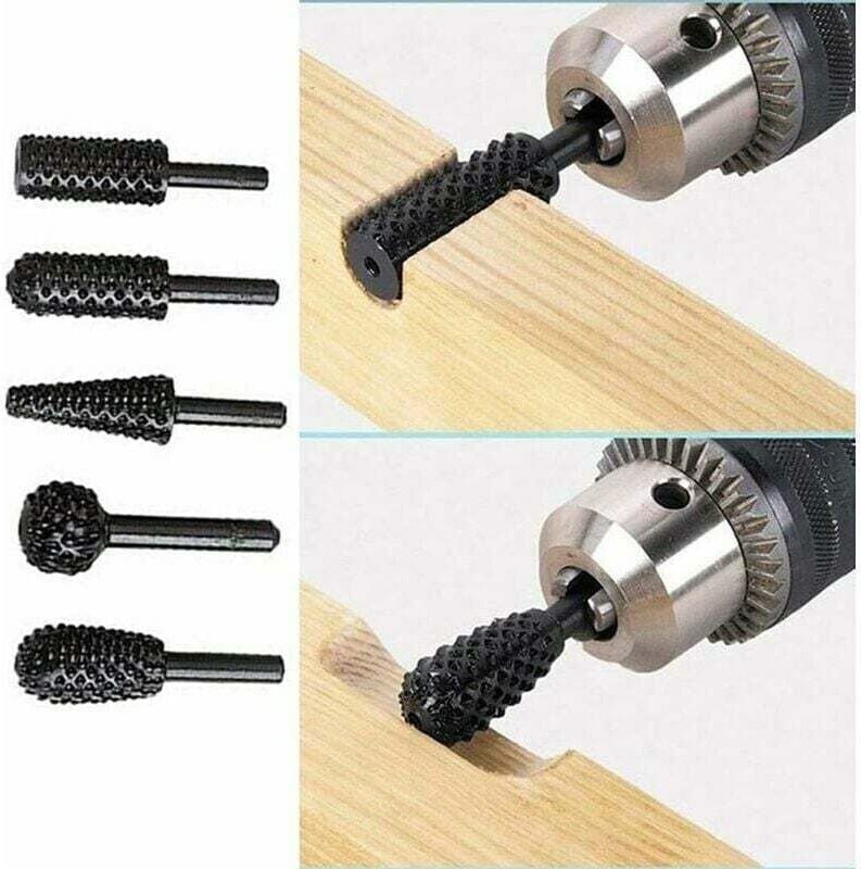 Thumbnail - KZQ 5-teiliges 1/4 Zoll (6 mm) Rotationsfräser-Set, Werkzeuge zum Schleifen, Gravieren, Schnitzen, Holzbearbeitung