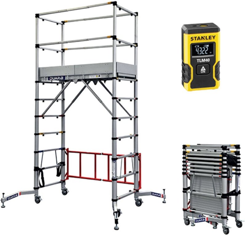 Echafaudage roulant alu télescopique - TELETOWER + Télémètre laser 12m - TELETOWER/LASER