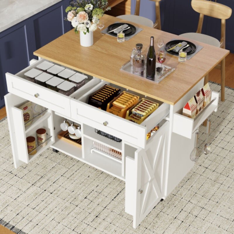 Küchenwagen mit Holzmaserung und Snack-Ablagen, Weiß, 134 x 45 x 89 cm