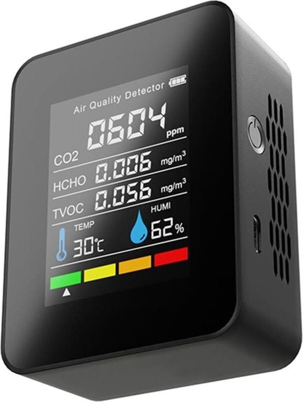 5-in-1-Luftqualitätsmessgerät, tragbares CO2-Messgerät 1200 mAh wiederaufladbar, CO2/TVOC/HCHO/Temperatur-/Feuchtigkeits...