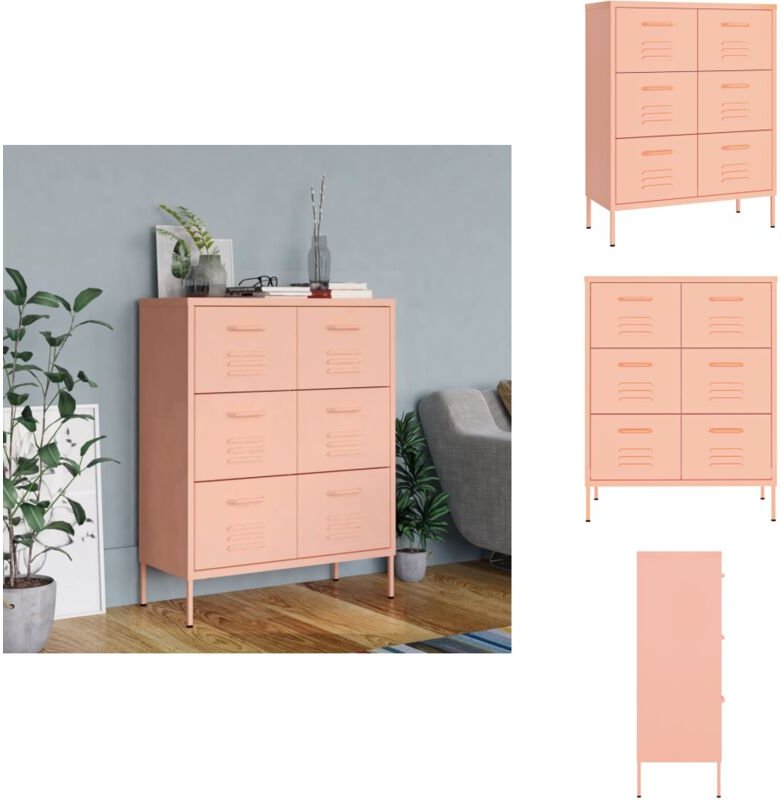 Schubladenschrank Rosa 80x35x101,5 cm Stahl - Schubladenschrank - Rosa - Metallschrank - Stauraumspeicher - Wohnzimmermö...