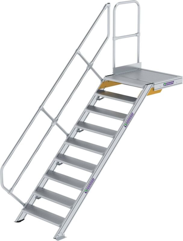 Günzburger Steigtechnik - Treppe mit Plattform 45° Stufenbreite 800 mm 9 Stufen Aluminium geriffelt - 600449