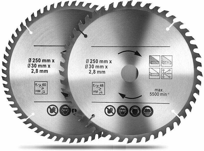Odipie - Kreissägeblatt Holz 250 x 30 mm, 48T und 60T Hartmetall-Sägeblatt, zum Schneiden von Naturholz, Hartholz, Weich...
