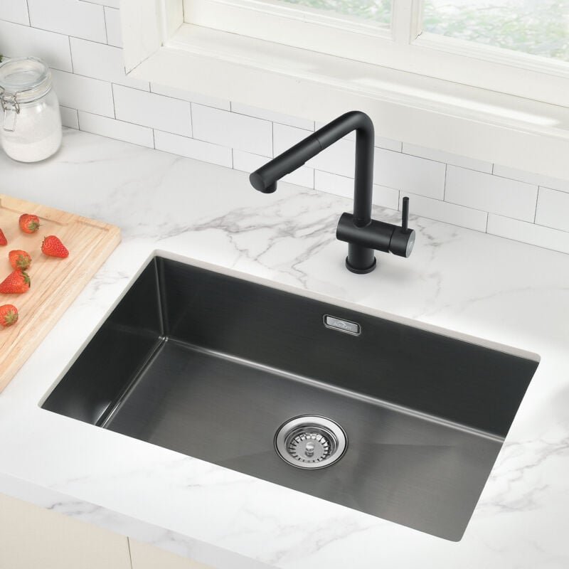 70 × 44 × 19 cm Edelstahl Einbau Spüle Küchenspüle, Unterbau-Spülbecken, für ab 80 cm Küchenschrank, Dunkelgrau - Auralu...