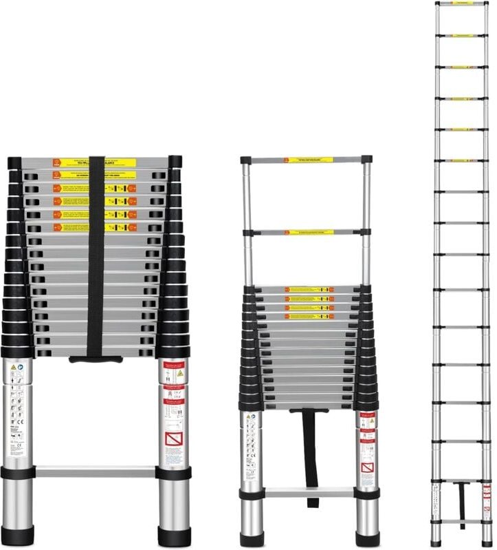 Teleskopleiter 4.7 m, Mehrzweck-Klappleiter aus Aluminium, Ladder für Wohnmobil, Dachboden, Haus und Außenarbeiten