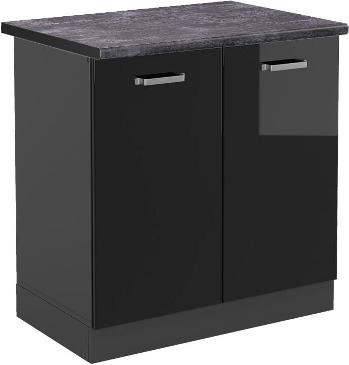 Vicco - Spülenunterschrank R-Line, Schwarz Hochglanz, 80 cm , ap Anthrazit
