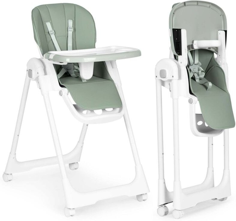 Hochstuhl futterungsstuhl hohenverstellbare oko ledergurte doppeltablett grun ecotoys