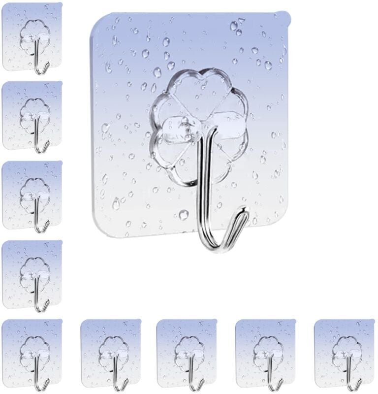 Ymyny - 10 Stück selbstklebende Wandhaken, maximale Belastung 10 kg, wasserdichte Klebehaken, Badezimmer-Handtuchhalter,...
