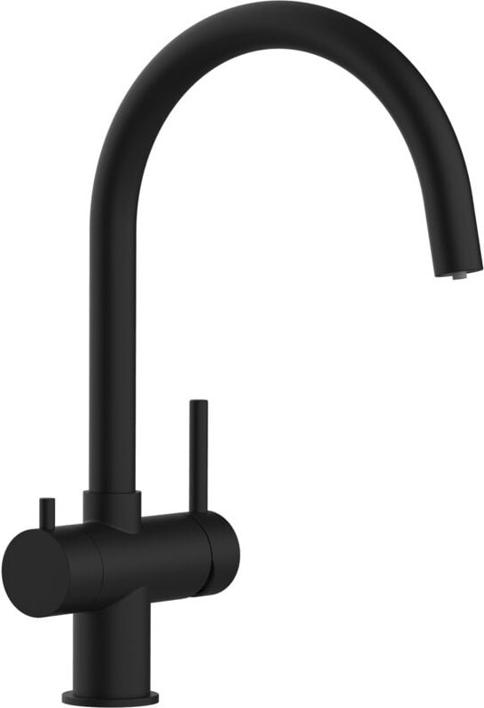 3 Wege Wasserhahn Küchenarmatur, Edelstahl Massiv mit 360° schwenkbarem U-Auslauf, pvd Schwarz Matt