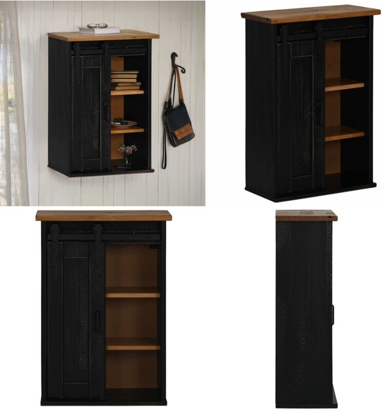 Hängeschrank halden mit Schiebetür Schwarz 49x22,5x70 cm Kiefer - Vidaxl