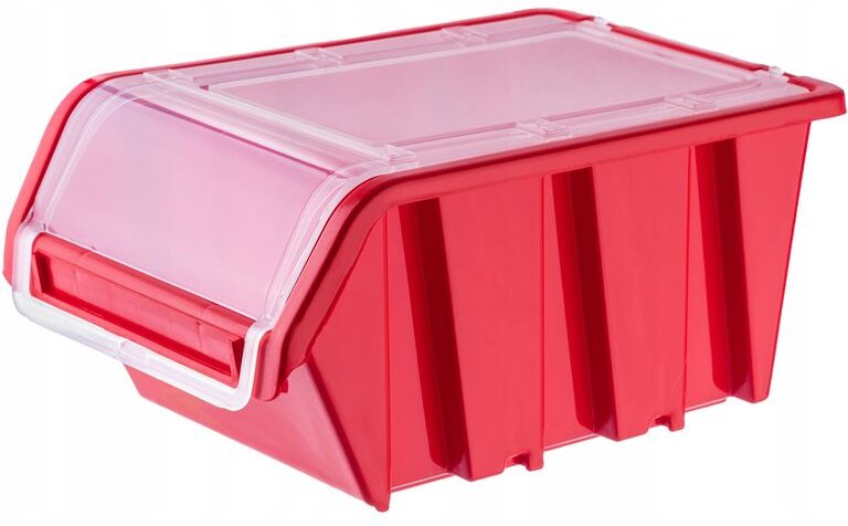 Stapelkiste mit Deckel, aus pp Kunststoff, Rot, 1 Stück, 490 x 298 mm - Kadax