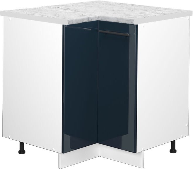 Eckunterschrank Fame-Line, Dunkelblau Hochglanz, 80.5 cm, AP Marmor, Vicco